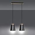 Lampadario 2 Luci Lancillotto Con Paralumi A Cono In Acciaio Nero E Legno Naturale LA0166-EB-2-NR