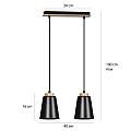Lampadario 2 Luci Lancillotto Con Paralumi A Cono In Acciaio Nero E Legno Naturale LA0166-EB-2-NR