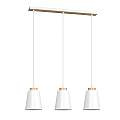 Lampadario 3 Luci Lancillotto Con Paralumi A Cono In Acciaio Bianco E Legno Naturale LA0166-EB-3-BI