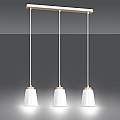 Lampadario 3 Luci Lancillotto Con Paralumi A Cono In Acciaio Bianco E Legno Naturale LA0166-EB-3-BI