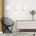 Lampadario 3 Luci Lancillotto Con Paralumi A Cono In Acciaio Bianco E Legno Naturale LA0166-EB-3-BI