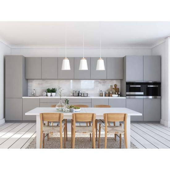 Lampadario 3 Luci Lancillotto Con Paralumi A Cono In Acciaio Bianco E Legno Naturale LA0166-EB-3-BI