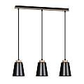 Lampadario 3 Luci Lancillotto Con Paralumi A Cono In Acciaio Nero E Legno Naturale LA0166-EB-3-NR