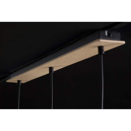 Lampadario 3 Luci Lancillotto Con Paralumi A Cono In Acciaio Nero E Legno Naturale LA0166-EB-3-NR