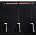 Lampadario 3 Luci Lancillotto Con Paralumi A Cono In Acciaio Nero E Legno Naturale LA0166-EB-3-NR