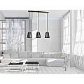 Lampadario 3 Luci Lancillotto Con Paralumi A Cono In Acciaio Nero E Legno Naturale LA0166-EB-3-NR
