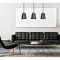 Lampadario 3 Luci Lancillotto Con Paralumi A Cono In Acciaio Nero E Legno Naturale LA0166-EB-3-NR