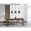Lampadario 3 Luci Lancillotto Con Paralumi A Cono In Acciaio Nero E Legno Naturale LA0166-EB-3-NR