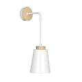 Applique 1 Luce Lancillotto A Cono In Acciaio Bianco E Legno Naturale LA0166-EB-AP1-BI