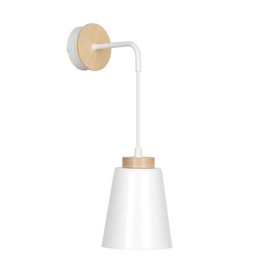 Applique 1 Luce Lancillotto A Cono In Acciaio Bianco E Legno Naturale LA0166-EB-AP1-BI