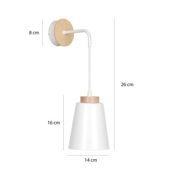 Applique 1 Luce Lancillotto A Cono In Acciaio Bianco E Legno Naturale LA0166-EB-AP1-BI