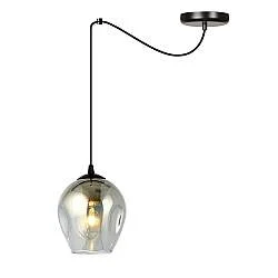 Sospensione 1 Luce Galvano In Acciaio Nero E Vetro Fumè Con Cavi Lunghi