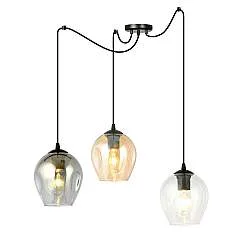 Sospensione 3 Luci Galvano In Acciaio Nero E Vetro Multicolor Con Cavi Lunghi