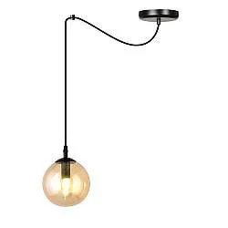 Sospensione 1 Luce Fata In Acciaio Nero Con Cavo Lungo E Vetro Ambra