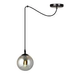 Sospensione 1 Luce Fata In Acciaio Nero Con Cavo Lungo E Vetro Fumè