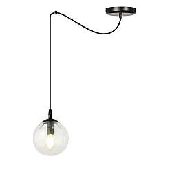 Sospensione 1 Luce Fata In Acciaio Nero Con Cavo Lungo E Vetro Trasparente