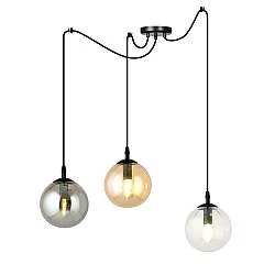 Lampadario 3 Luci Fata In Acciaio Nero Con Cavo Lungo E Vetri Multicolor
