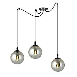 Lampadario 3 Luci Fata In Acciaio Nero Con Cavo Lungo E Vetri Fumè