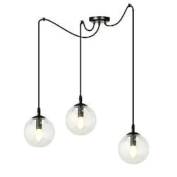 Lampadario 3 Luci Fata In Acciaio Nero Con Cavo Lungo E Vetri Trasparente