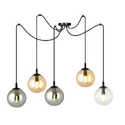 Lampadario 5 Luci Fata In Acciaio Nero Con Cavo Lungo E Vetri Multicolor