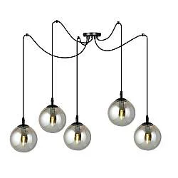 Lampadario 5 Luci Fata In Acciaio Nero Con Cavo Lungo E Vetri Fumè