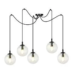Lampadario 5 Luci Fata In Acciaio Nero Con Cavo Lungo E Vetri Trasparente