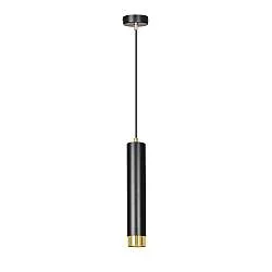 Sospensione 1 Luce Wagner In Acciaio Nero Con Tubolare In Nero E Oro