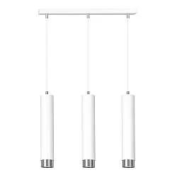 Lampadario 3 Luci Wagner In Acciaio Bianco E Tubolari In Bianco E Cromo