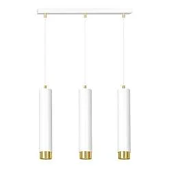 Lampadario 3 Luci Wagner In Acciaio Bianco E Tubolari In Bianco E Oro