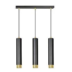 Lampadario 3 Luci Wagner In Acciaio Nero E Tubolari In Nero E Oro