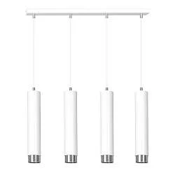 Lampadario 4 Luci Wagner In Acciaio Bianco E Tubolari In Bianco E Cromo