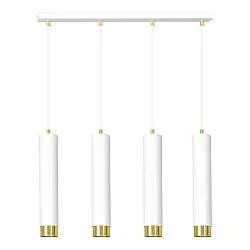 Lampadario 4 Luci Wagner In Acciaio Bianco E Tubolari In Bianco E Oro