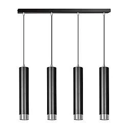 Lampadario 4 Luci Wagner In Acciaio Nero E Tubolari In Nero E Cromo