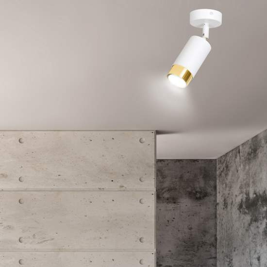 Faretto Orientabile 1 Luce Ragnar A Cilindro In Acciaio Bianco E Oro LA0174-EB-PL1-BI