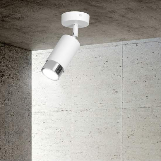 Faretto Orientabile 1 Luce Ragnar A Cilindro In Acciaio Bianco E Cromo LA0174-EB-PL1-BI-OR