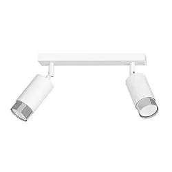 Plafoniera 2 Luci A Faretti Orientabili A Cilindro In Acciaio Bianco E Cromo