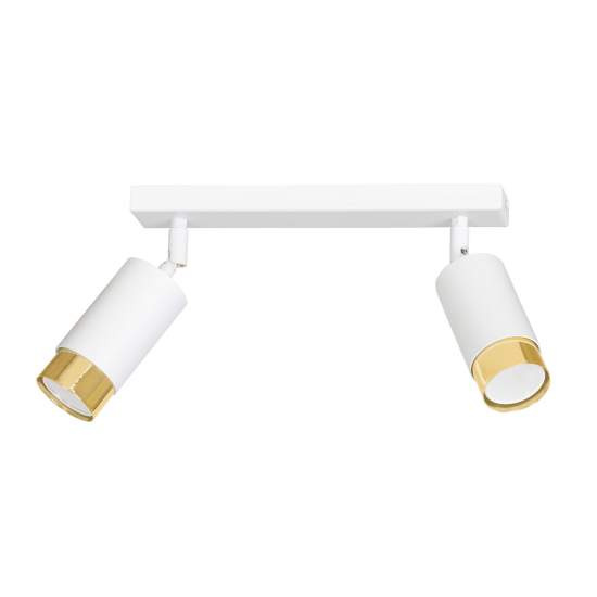 Plafoniera 2 Luci A Faretti Orientabili A Cilindro In Acciaio Bianco E Oro LA0174-EB-PL2-BI-OR