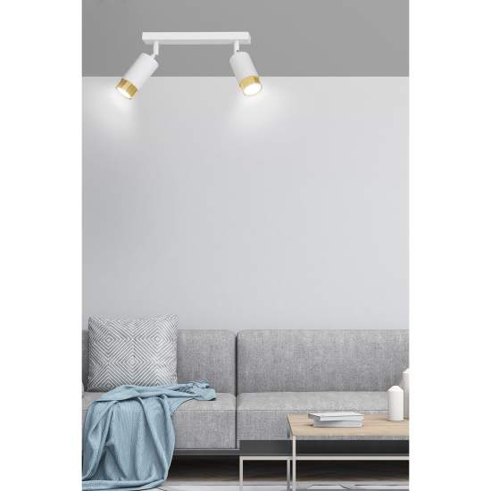 Plafoniera 2 Luci A Faretti Orientabili A Cilindro In Acciaio Bianco E Oro LA0174-EB-PL2-BI-OR