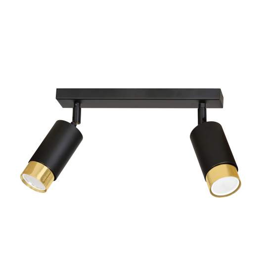 Plafoniera 2 Luci A Faretti Orientabili A Cilindro In Acciaio Nero E Oro LA0174-EB-PL2-NR-OR