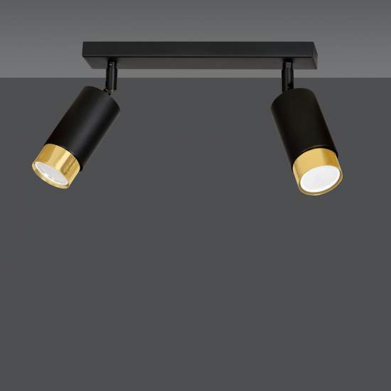 Plafoniera 2 Luci A Faretti Orientabili A Cilindro In Acciaio Nero E Oro LA0174-EB-PL2-NR-OR