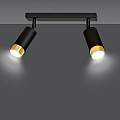 Plafoniera 2 Luci A Faretti Orientabili A Cilindro In Acciaio Nero E Oro LA0174-EB-PL2-NR-OR