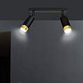 Plafoniera 2 Luci A Faretti Orientabili A Cilindro In Acciaio Nero E Oro LA0174-EB-PL2-NR-OR