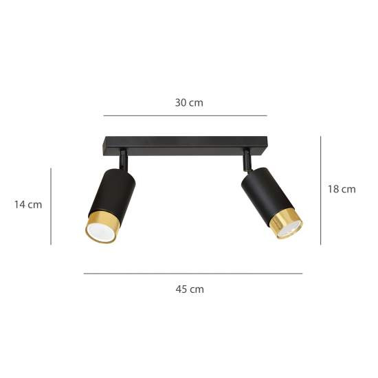 Plafoniera 2 Luci A Faretti Orientabili A Cilindro In Acciaio Nero E Oro LA0174-EB-PL2-NR-OR