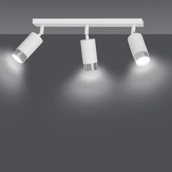 Plafoniera 3 Luci A Faretti Orientabili A Cilindro In Acciaio Bianco E Cromo LA0174-EB-PL3-BI-ARG