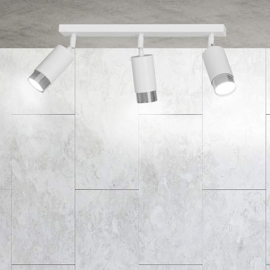 Plafoniera 3 Luci A Faretti Orientabili A Cilindro In Acciaio Bianco E Cromo LA0174-EB-PL3-BI-ARG