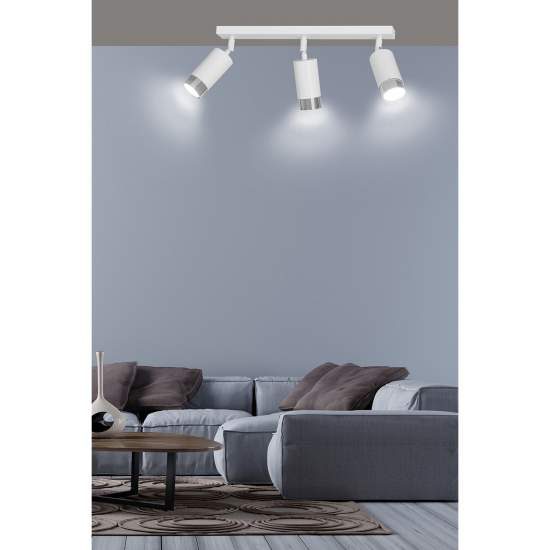 Plafoniera 3 Luci A Faretti Orientabili A Cilindro In Acciaio Bianco E Cromo LA0174-EB-PL3-BI-ARG