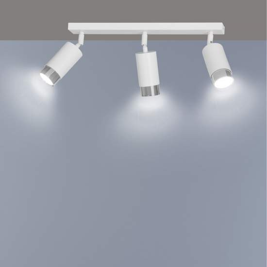 Plafoniera 3 Luci A Faretti Orientabili A Cilindro In Acciaio Bianco E Cromo LA0174-EB-PL3-BI-ARG