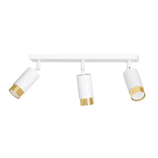 Plafoniera 3 Luci A Faretti Orientabili A Cilindro In Acciaio Bianco E Oro LA0174-EB-PL3-BI-OR