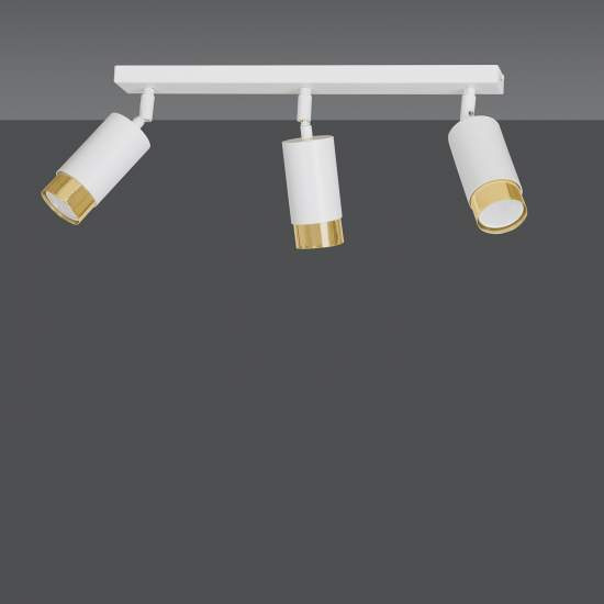 Plafoniera 3 Luci A Faretti Orientabili A Cilindro In Acciaio Bianco E Oro LA0174-EB-PL3-BI-OR