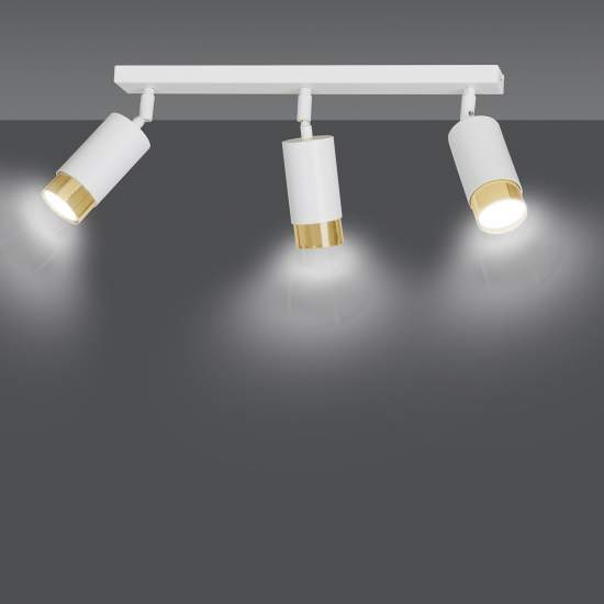 Plafoniera 3 Luci A Faretti Orientabili A Cilindro In Acciaio Bianco E Oro LA0174-EB-PL3-BI-OR